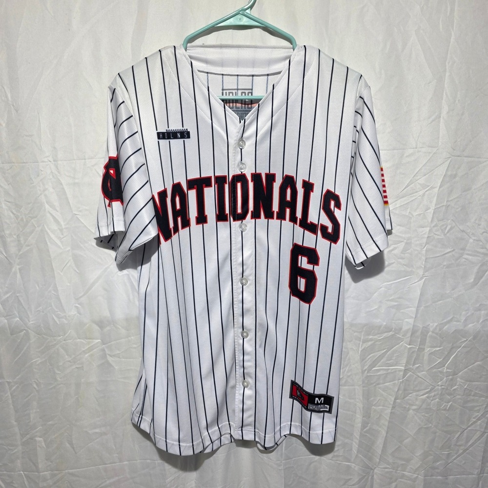 Holns Sportswear Nationals Baseball Jersey White Pinstripe Mens Medium 6